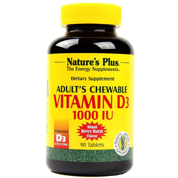Nature’s Plus, Adult Vitamin D3 1000 IU, 90 Chewables - 097467010444 | Hilife Vitamins
