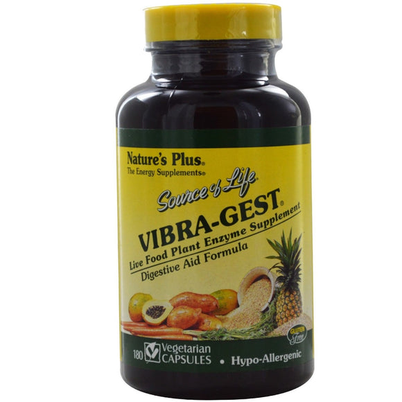 Nature’s Plus, Vibra-Gest Plant Enzymes, 180 Vegetarian Capsules - 097467044586 | Hilife Vitamins