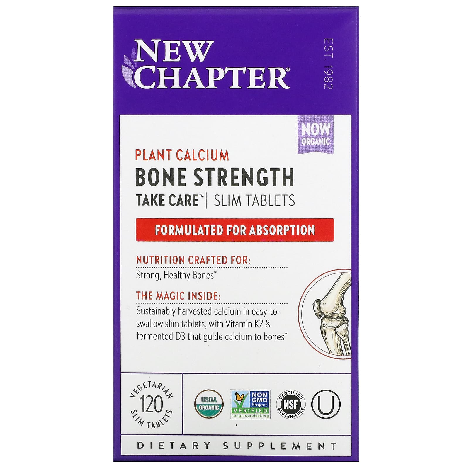 New Chapter, Bone Strength Take Care, Slim Tablets, Plant Calcium, 120 Tablets UPC 727783004086 | HiLife Vitamins
