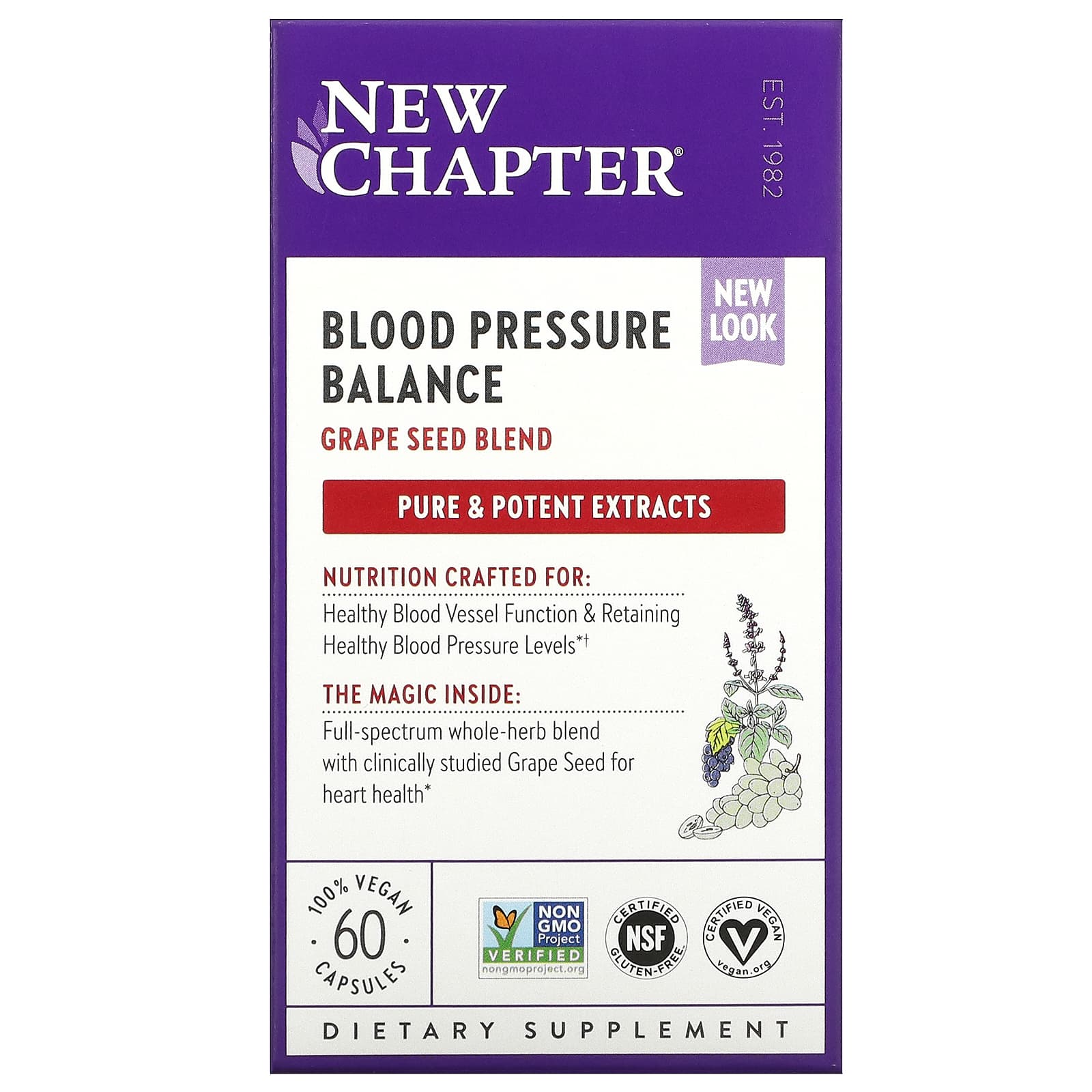 New Chapter, Blood Pressure Balance, Grape Seed Blend, 60 Vegan Capsules UPC 727783004093 | HiLife Vitamins