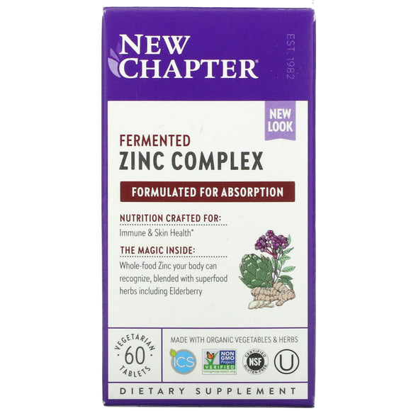 New Chapter, Fermented Zinc Complex, 60 Tablets - 727783006455 | Hilife Vitamins
