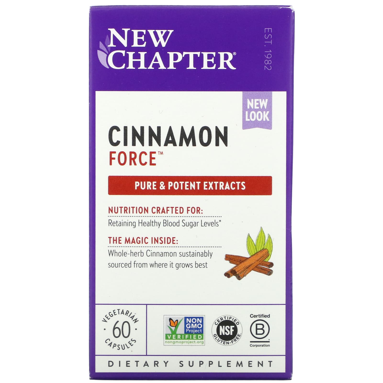 New Chapter, Cinnamon Force, 60 Vegetarian Capsules UPC 727783900418 | HiLife Vitamins