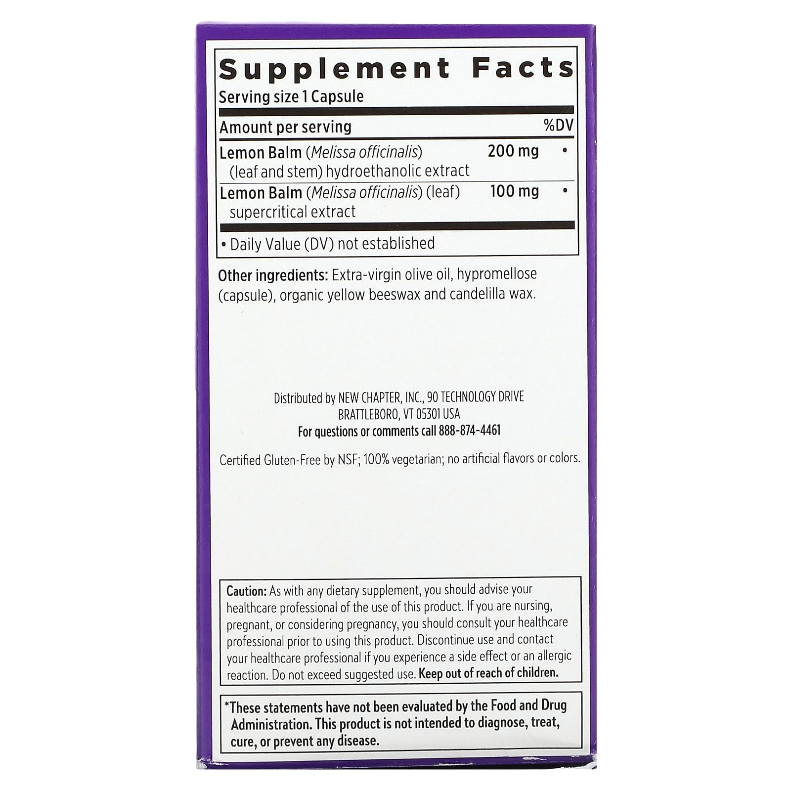 New Chapter, Lemon Balm Force, 30 Capsules UPC 727783901026 | HiLife Vitamins