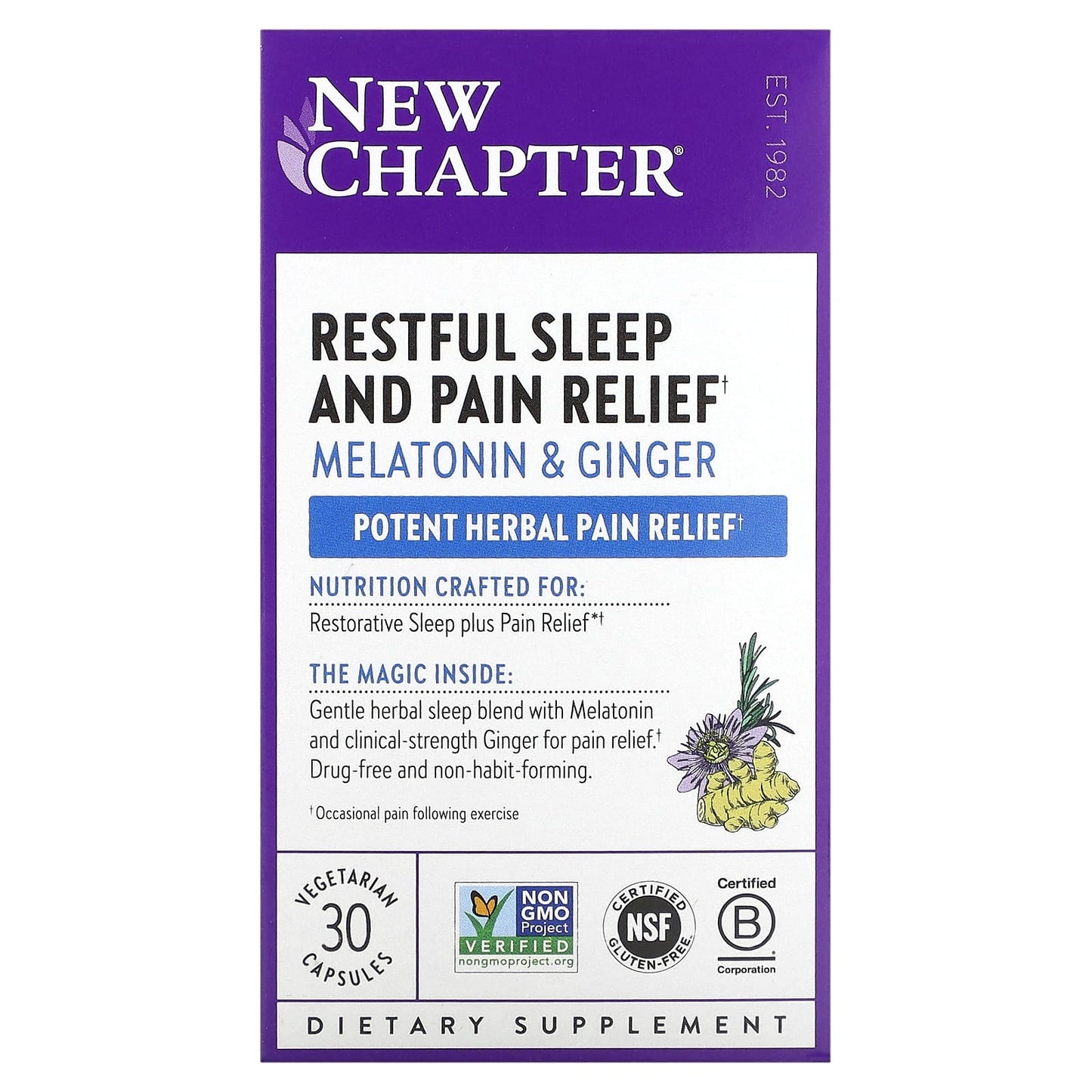 New Chapter, Restful Sleep + Pain, 30 Vegetarian Capsules UPC 727783903433 | HiLife Vitamins