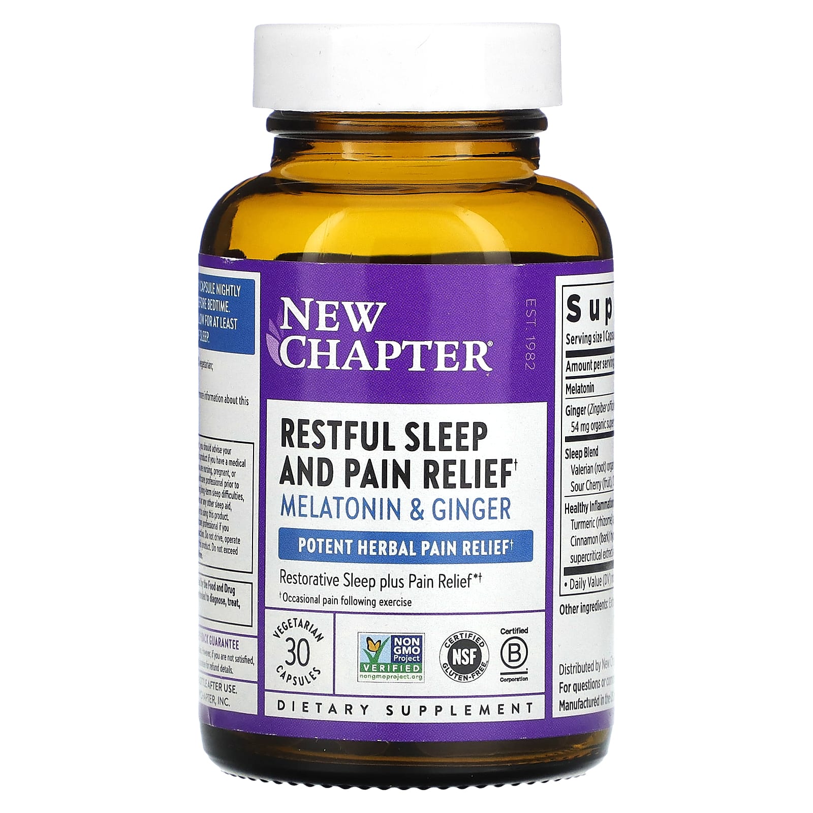 New Chapter, Restful Sleep + Pain, 30 Vegetarian Capsules UPC 727783903433 | HiLife Vitamins