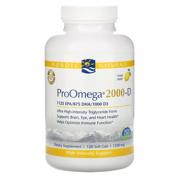 Nordic Naturals, ProOmega 2000-D, Lemon, 1,250 mg, 120 Soft Gels - [product_sku] | HiLife Vitamins