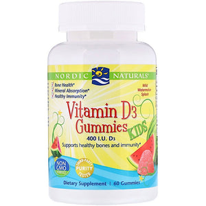 Nordic Naturals, Vitamin D3 Gummies Kids Wild Watermelon Splash 400 IU, 60 Gummies - 768990311437 | Hilife Vitamins
