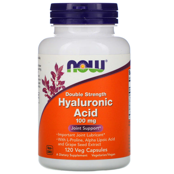 Now Foods, Hyaluronic Acid Double Strength 100 mg, 120 Vegetarian Capsules - 733739031518 | Hilife Vitamins