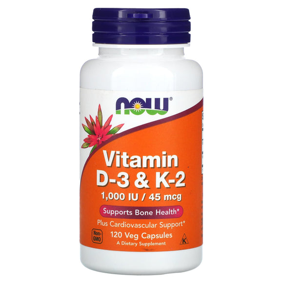 Now Foods, Vitamin D-3 & K2 45mcg 1000 IU, 120 Veg Capsules - 733739003690 | Hilife Vitamins