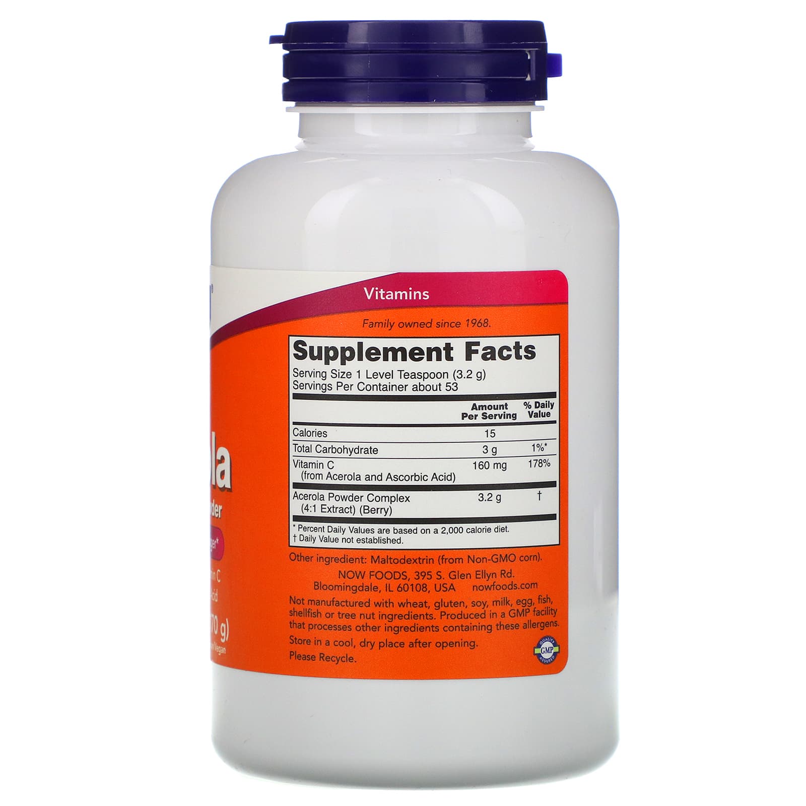 Now Foods, Acerola, 6 OZ Powder UPC 733739007407 | HiLife Vitamins