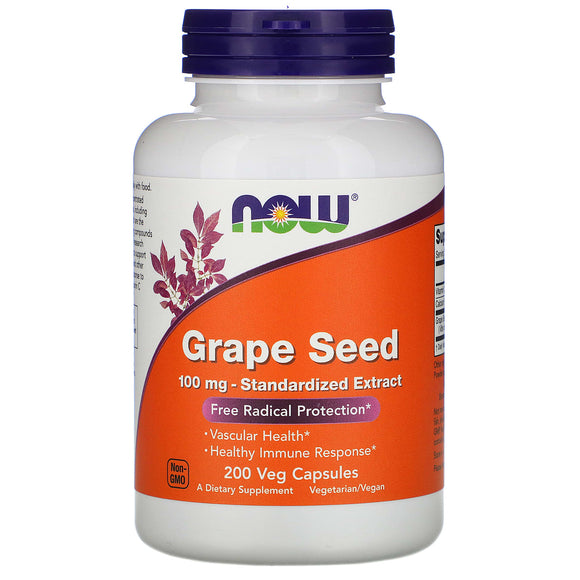 Now Foods, Grape Seed Anti 100 mg, 200 Capsules - 733739032492 | Hilife Vitamins