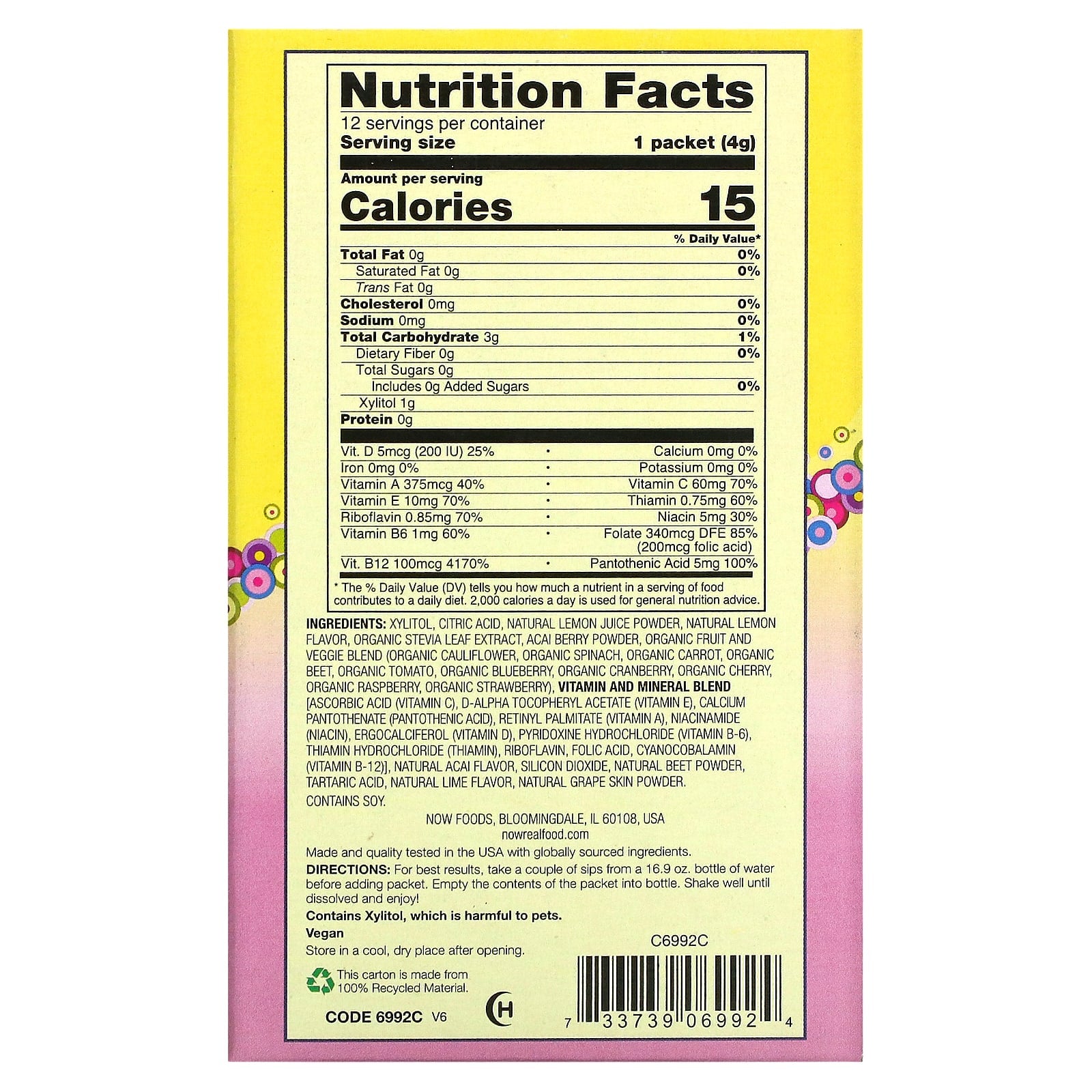 Now Foods, Drink Sticks - Berry Energy Acai Lemonade 12 Stks, Sticks EA UPC 733739069924 | HiLife Vitamins