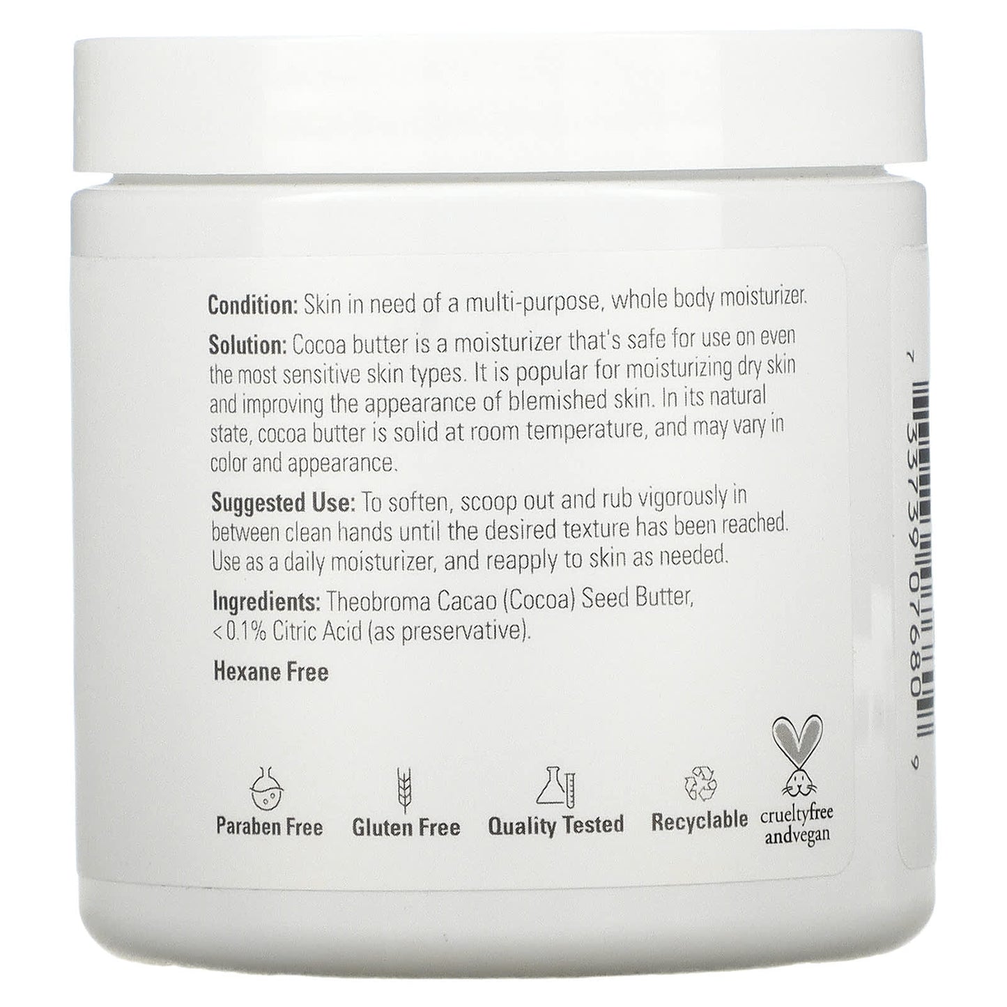 Now Foods, Cocoa Butter Pure, 7 OZ OZ - [product_sku] | HiLife Vitamins