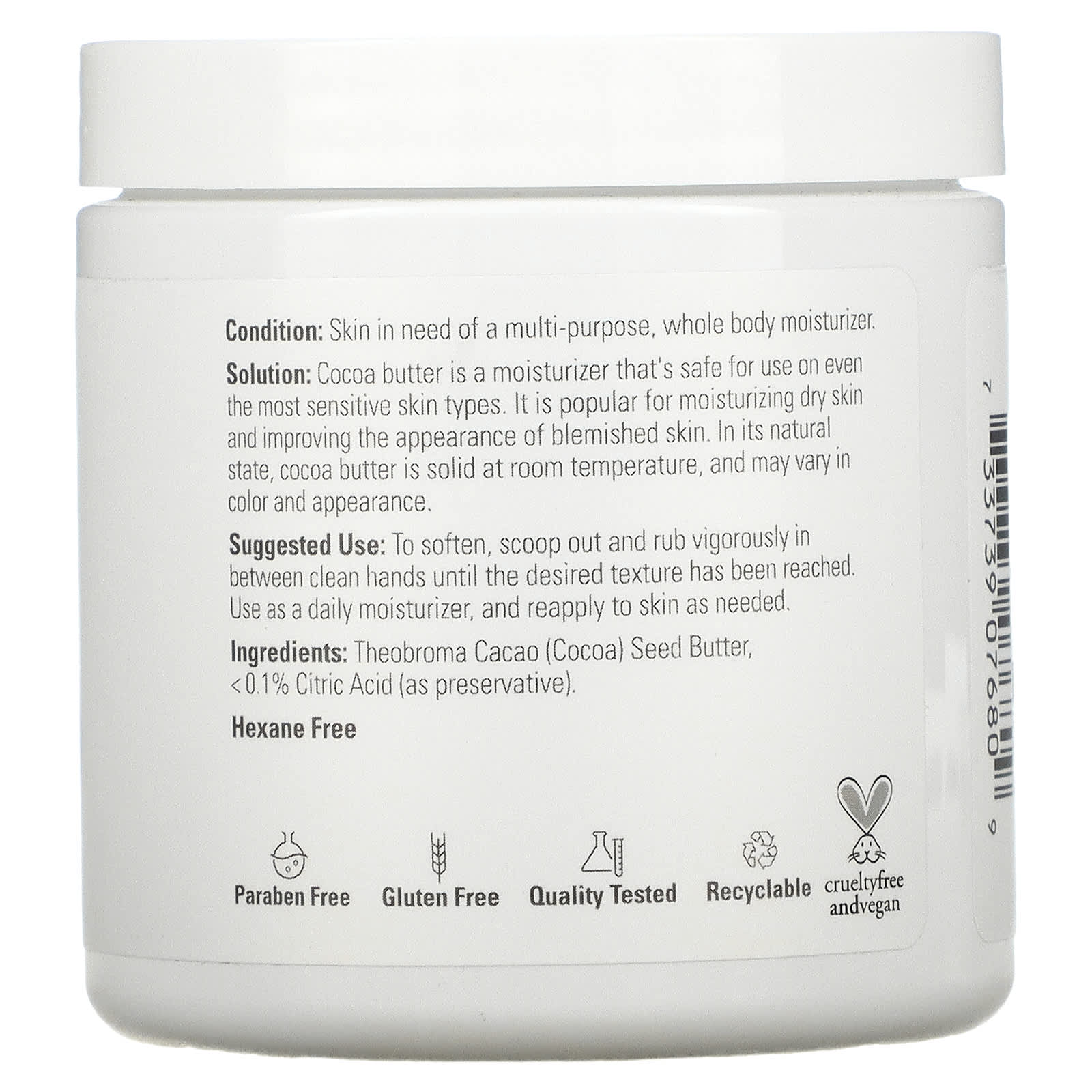 Now Foods, Cocoa Butter Pure, 7 OZ OZ - [product_sku] | HiLife Vitamins