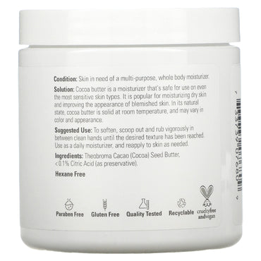 Now Foods, Cocoa Butter Pure, 7 OZ OZ UPC 733739076809 | HiLife Vitamins