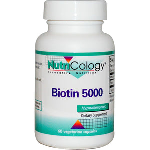 Nutricology, Biotin 5000, 60 Vegetarian Capsules - 713947503502 | Hilife Vitamins