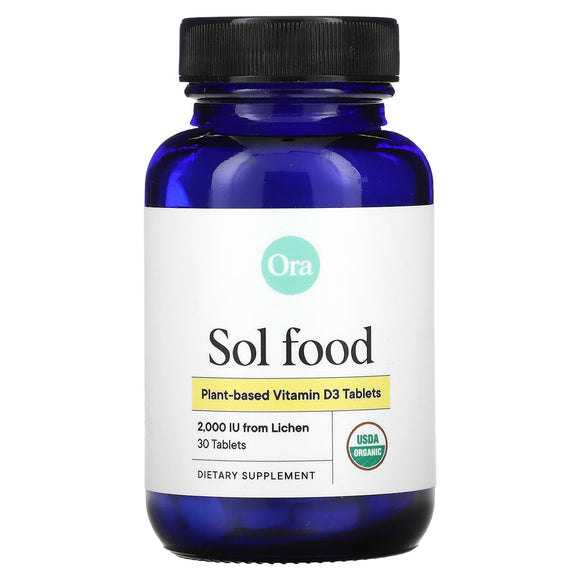 Ora Organic, Sol Food, Plant-Based Vitamin D3, 2,000 IU, 30 Organic Tablets - 856720007092 | Hilife Vitamins