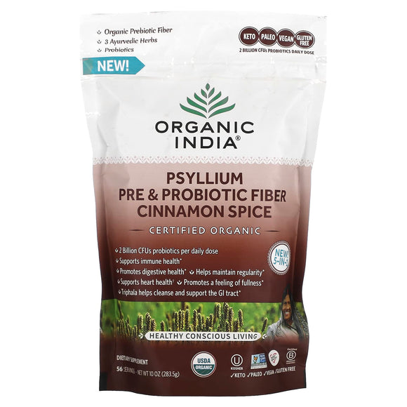 Organic India, psyllium pre & probiotic fiber cinnamon spice, 10 Oz - 801541517268 | Hilife Vitamins