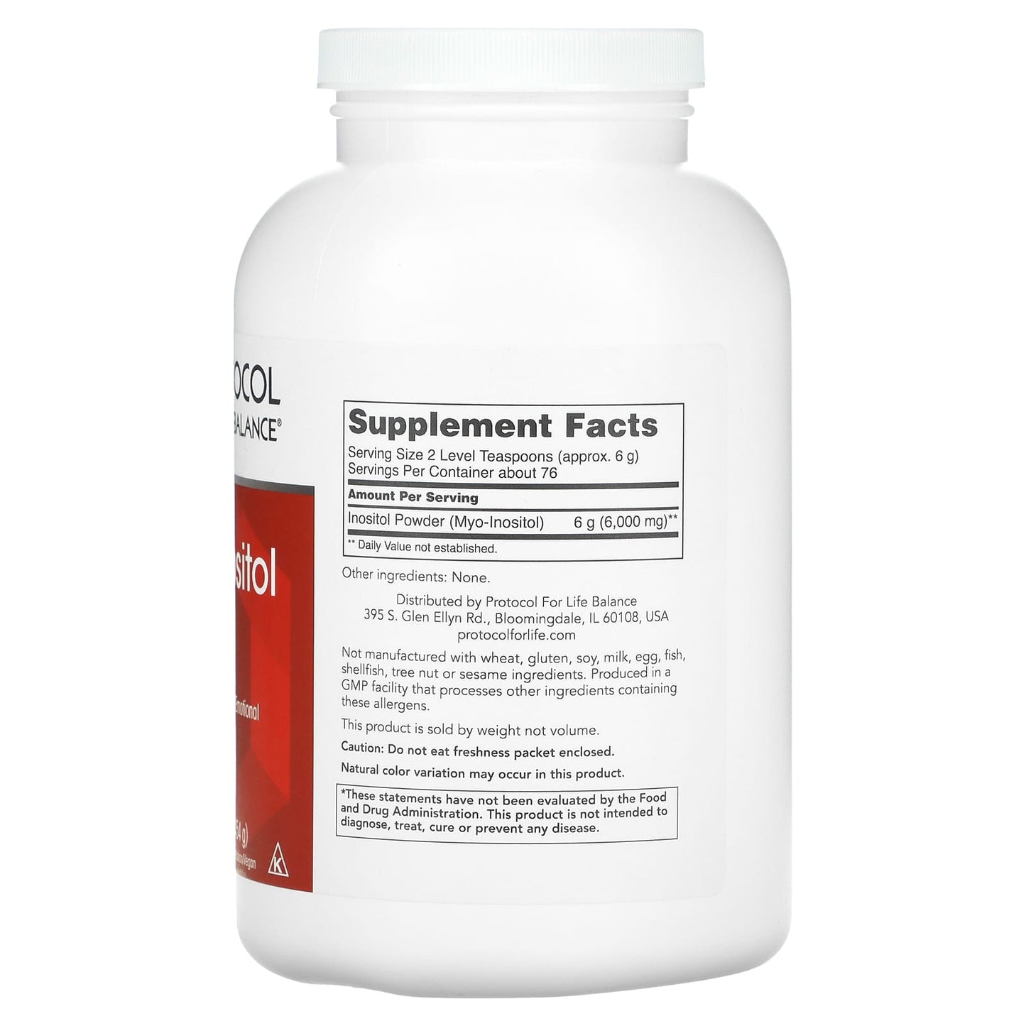 Protocol For Life Balance, Myo-Inositol Powder, 1 lb (454 g) UPC 707359105294 | HiLife Vitamins