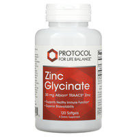 Protocol For Life Balance, ZINC GLYCINATE 30mg, 120 Softgels UPC 707359115545 | HiLife Vitamins