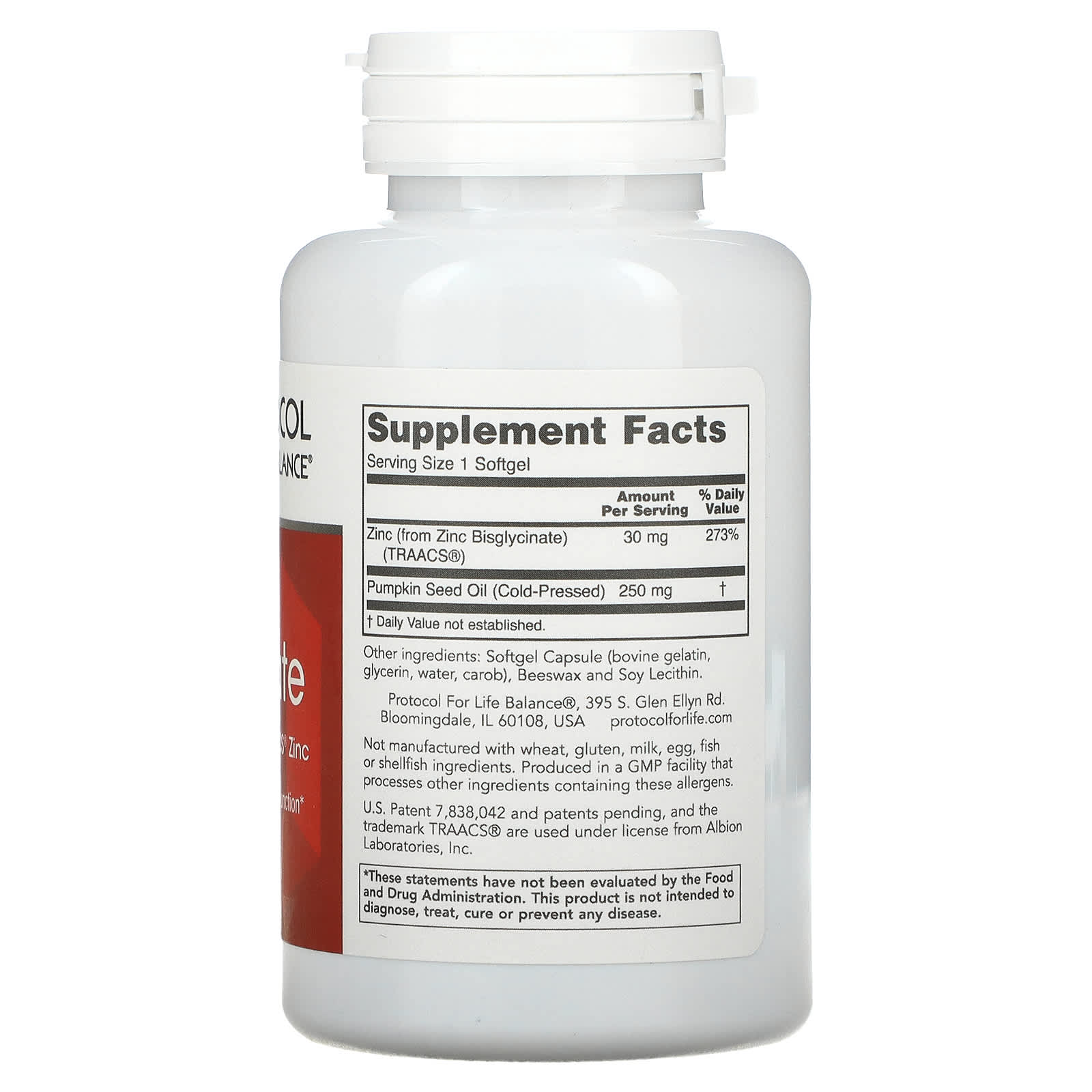 Protocol For Life Balance, ZINC GLYCINATE 30mg, 120 Softgels UPC 707359115545 | HiLife Vitamins
