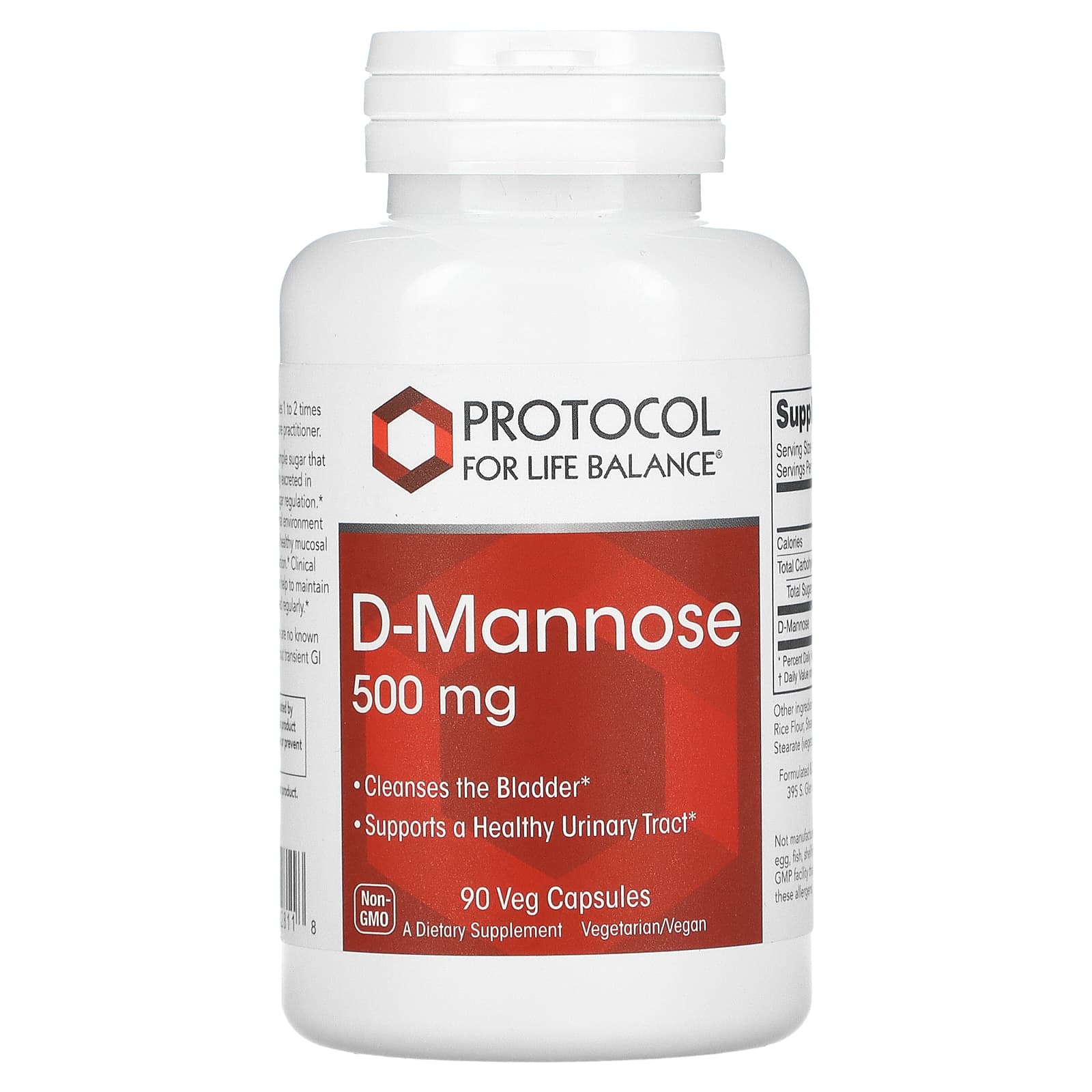 Protocol For Life Balance, D-MANNOSE URINARY 500MG, 90 Veg Capsules UPC 707359128118 | HiLife Vitamins