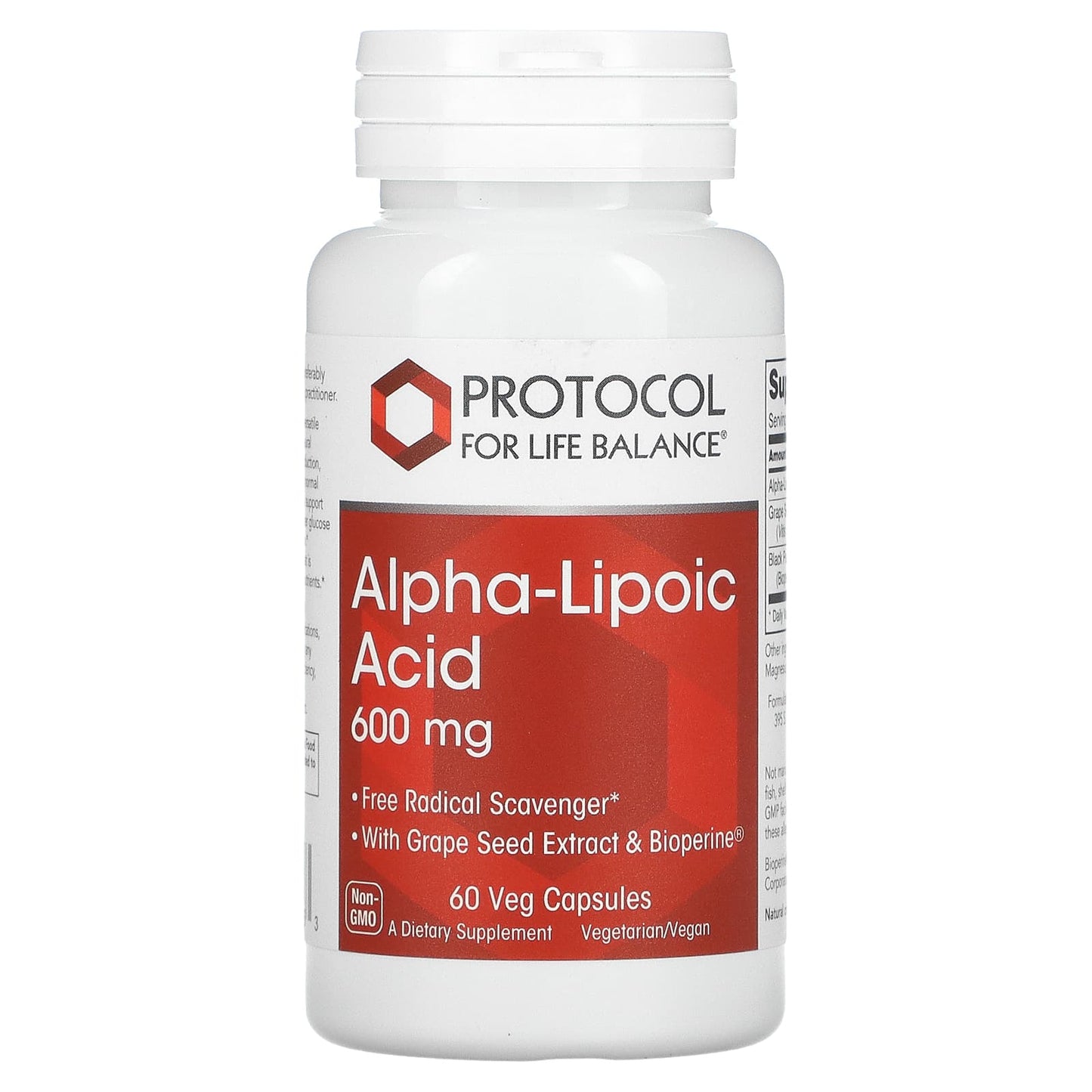 Protocol For Life Balance, ALPHA LIPOIC ACID 600mg PLUS, 60 Veg Capsules UPC 707359130463 | HiLife Vitamins