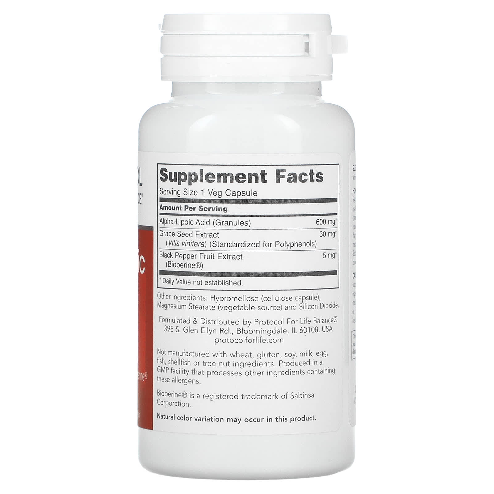 Protocol For Life Balance, ALPHA LIPOIC ACID 600mg PLUS, 60 Veg Capsules UPC 707359130463 | HiLife Vitamins