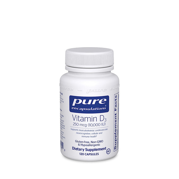 Pure Encapsulations, Vitamin D3  250 mcg 10,000 IU, 120 Capsules - 766298011950 | Hilife Vitamins