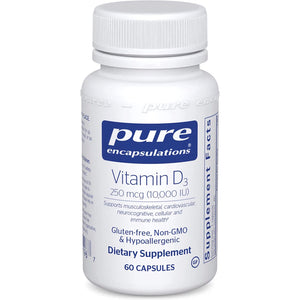 Pure Encapsulations, Vitamin D3  250 mcg 10,000 IU, 60 Capsules