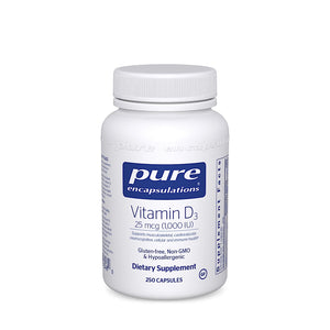 Pure Encapsulations, Vitamin D3  25 mcg 1,000 IU, 250 Capsules - 766298013480 | Hilife Vitamins
