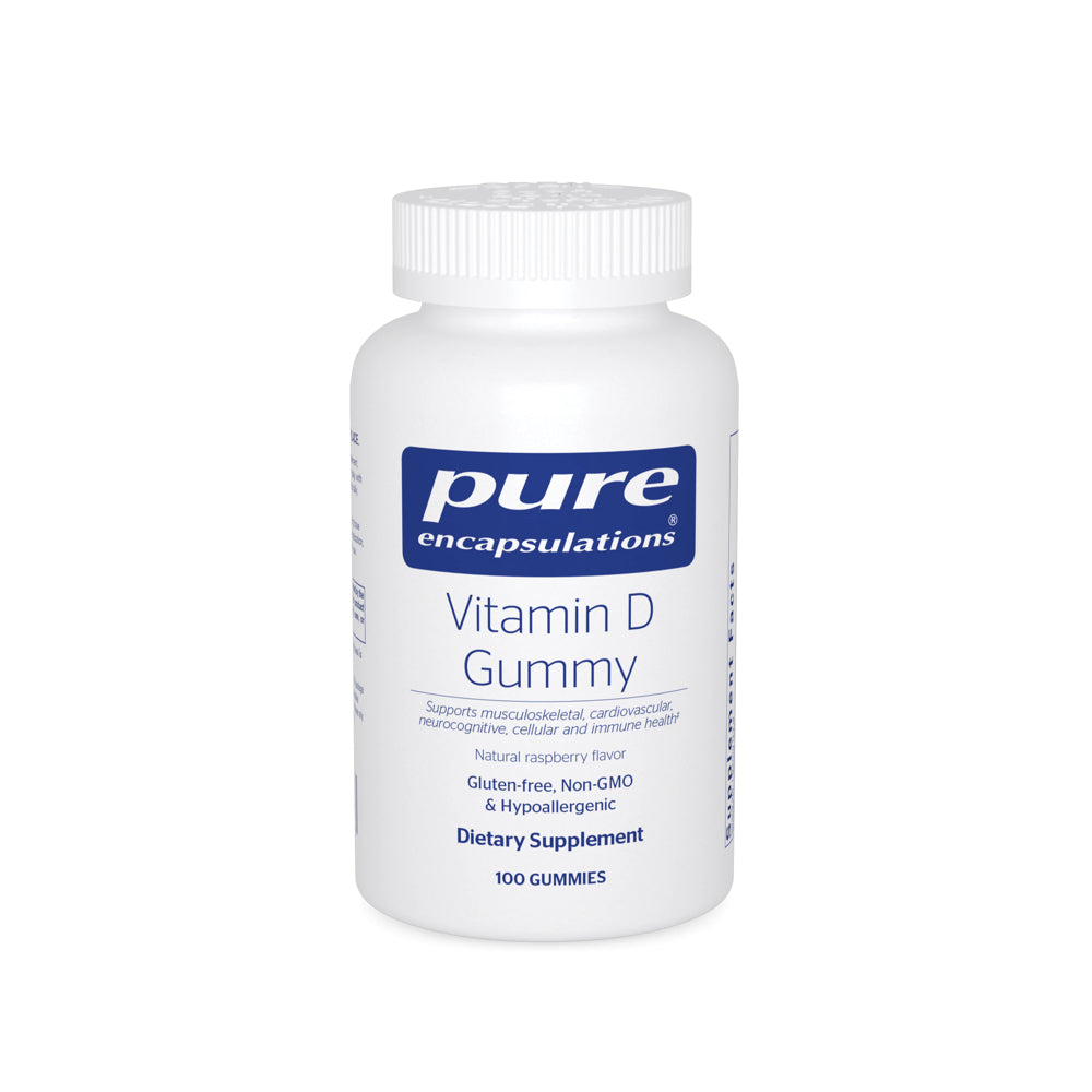Pure Encapsulations, Vitamin D Gummy, Natural Raspberry Flavor, 100 Gummies UPC 766298023380 | HiLife Vitamins