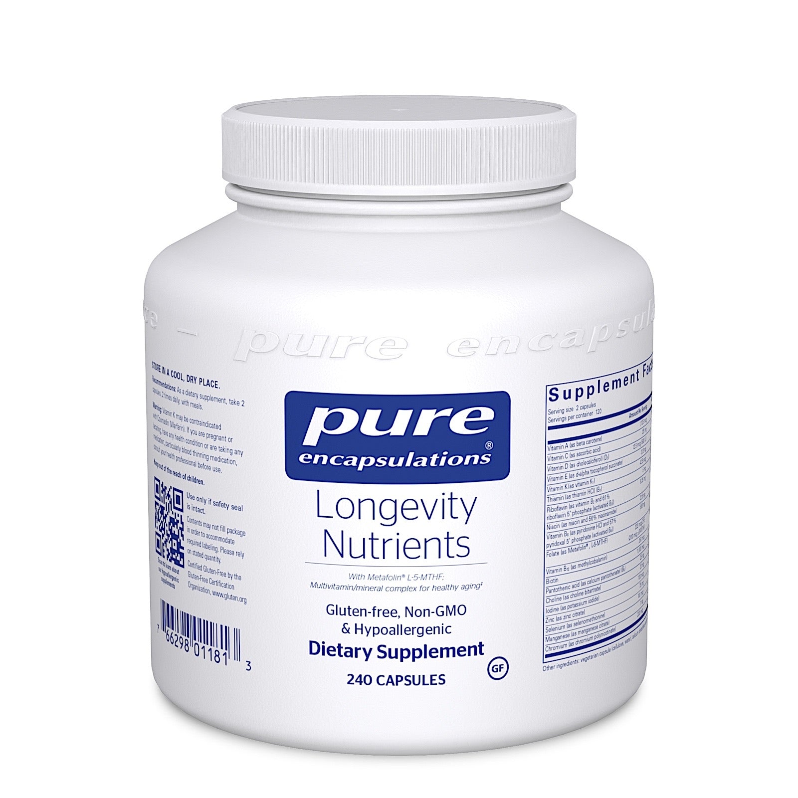 Pure Encapsulations, Longevity Nutrients, 240 Capsules UPC 766298023441 | HiLife Vitamins