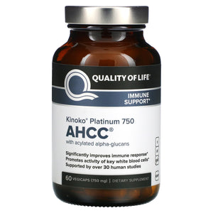 Quality Of Life, Kinoko Platinum Ahcc 750 mg, 60 Vegetarian Capsules - 812259003370 | Hilife Vitamins