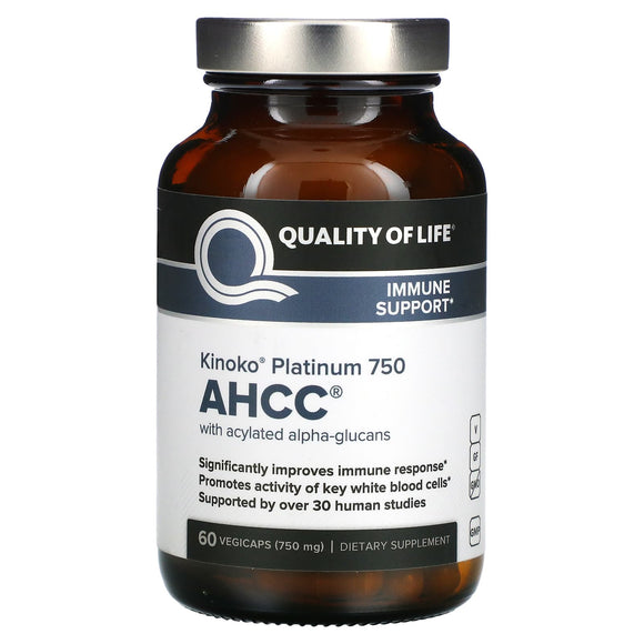 Quality Of Life, Kinoko Platinum Ahcc 750 mg, 60 Vegetarian Capsules - 812259003370 | Hilife Vitamins