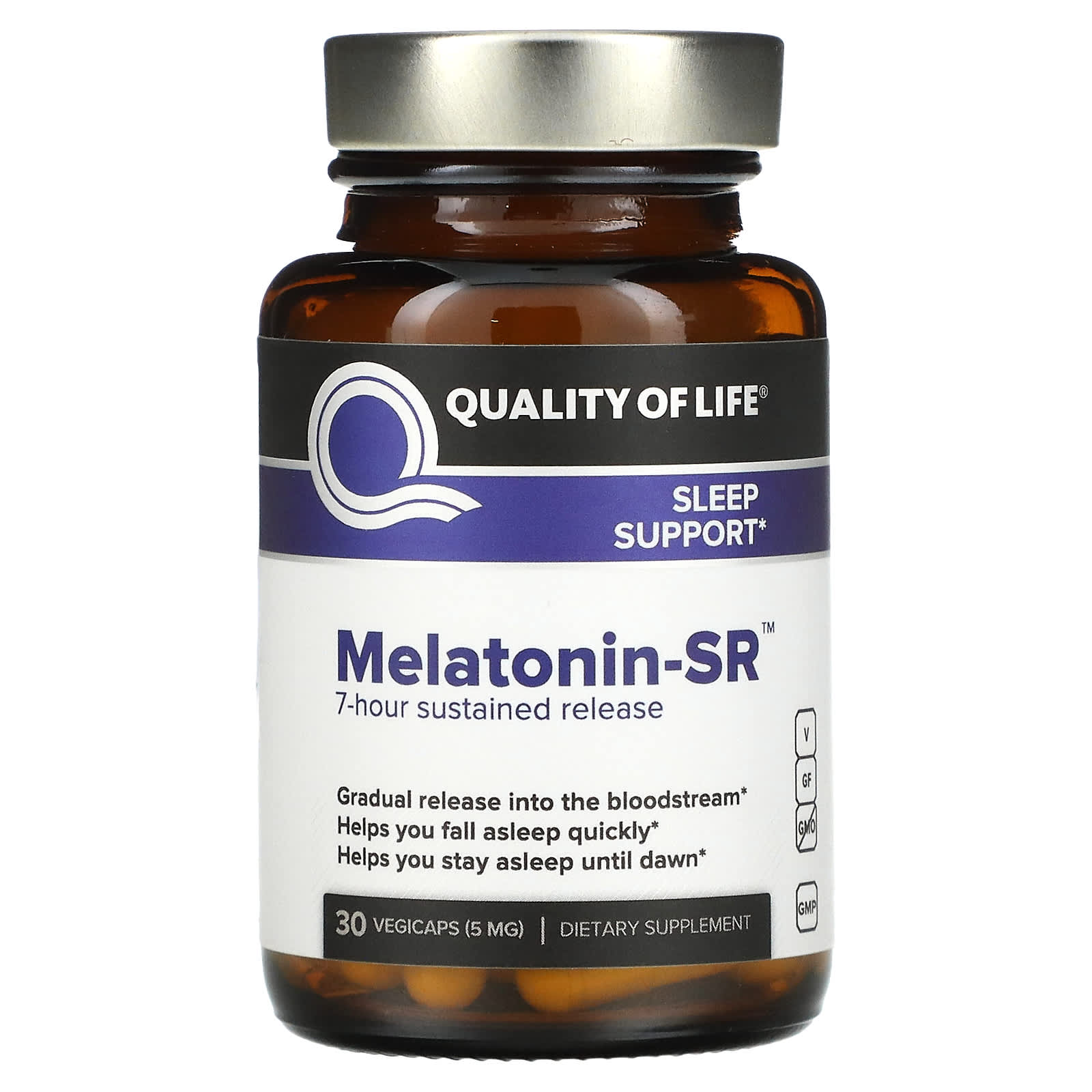 Quality Of Life, Melatonin 5 mg Sr, 30 Vegetarian Capsules UPC 812259003530 | HiLife Vitamins