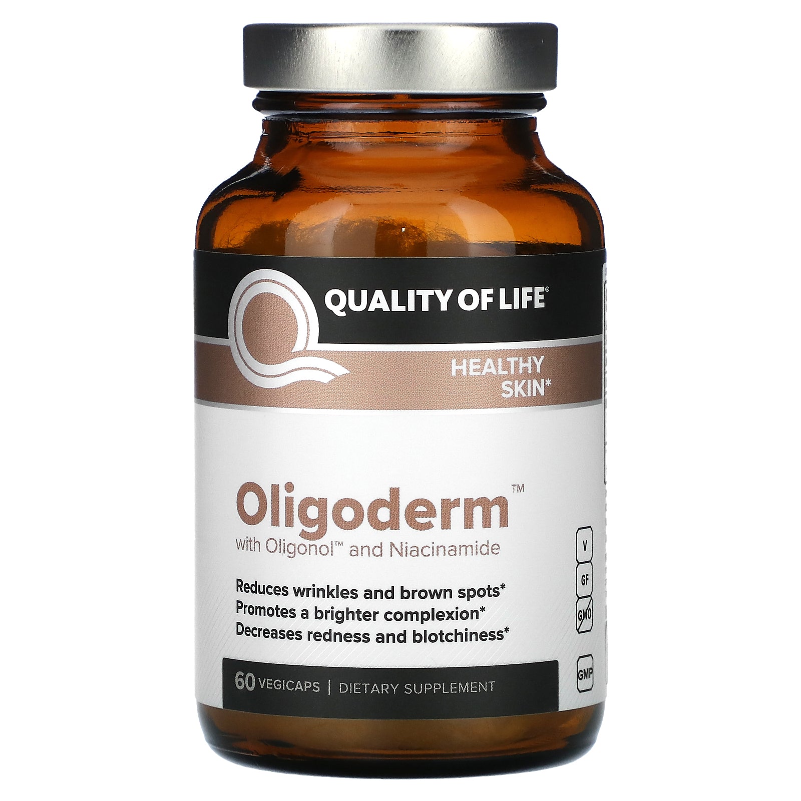 Quality Of Life, Oligoderm with Oligonol and Niacinamide, 60 VegiCaps UPC 812259003646 | HiLife Vitamins
