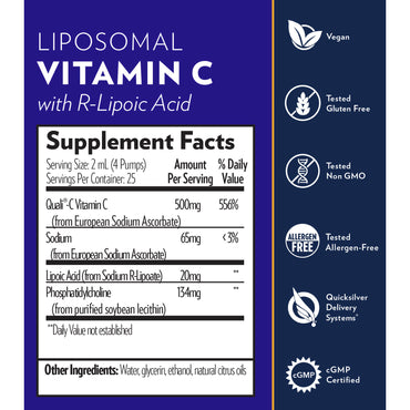 Quicksilver Scientific, Liposomal Vitamin C With R-Lipoic Acid, 1.7 oz UPC 019962509018 | HiLife Vitamins