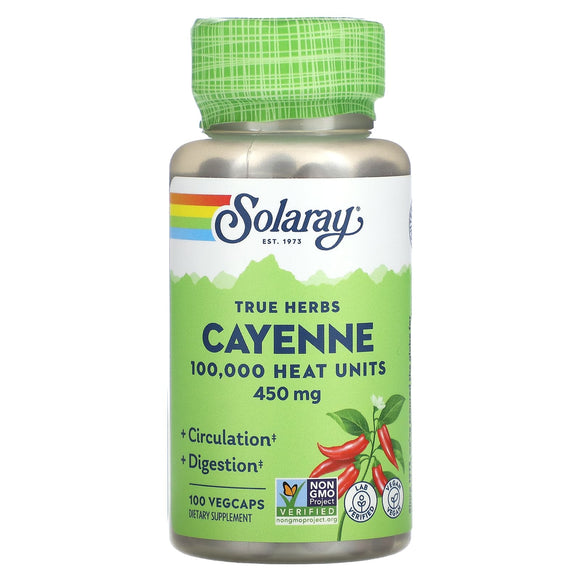 Solaray, True Herbs, Cayenne , 450 mg, 100 VegCaps - 076280011340 | Hilife Vitamins