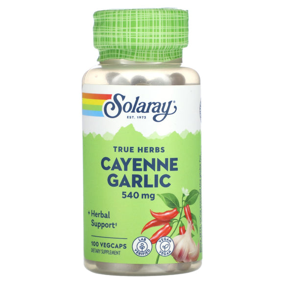 Solaray, True Herbs, Cayenne Garlic , 540 mg, 100 VegCaps - 076280011401 | Hilife Vitamins