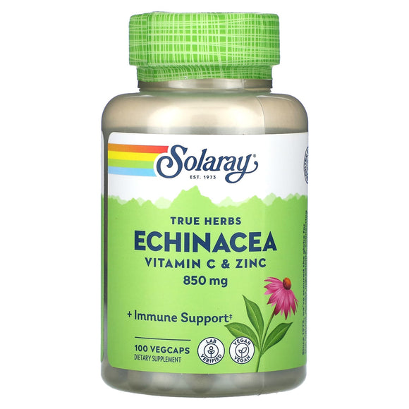 Solaray, True Herbs, Echinacea, Vitamin C & Zinc, 425 mg, 100 VegCaps - 076280012392 | Hilife Vitamins