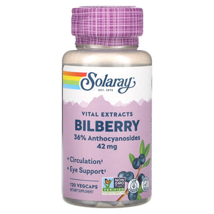 Solaray, Vital Extracts, Bilberry, 42 mg, 120 VegCaps - 076280031010 | Hilife Vitamins