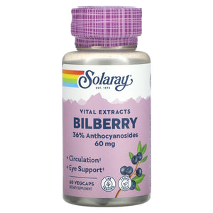 Solaray, Vital Extracts, Bilberry, 60 mg, 60 VegCaps - 076280031102 | Hilife Vitamins