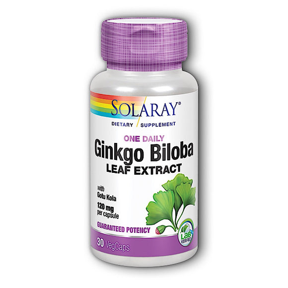 Solaray, Ginkgo Biloba Extract 1 Daily 120 mg, 30 VegCaps - 076280036039 | Hilife Vitamins