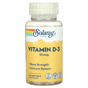 Solaray, Vitamin D-3, 10 mcg, 120 Softgels - 076280041408 | Hilife Vitamins