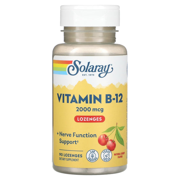 Solaray, B-12 Cherry 2000 mcg, 90 Lozenges - 076280043501 | Hilife Vitamins