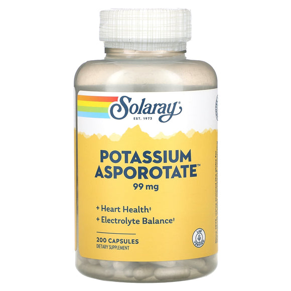 Solaray, Potassium Asporotate, 99 mg, 200 Capsules - 076280046618 | Hilife Vitamins