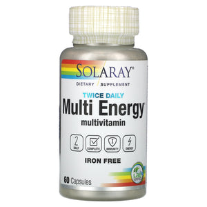Solaray, Twice Daily  Multi Energy Multivitamin, Iron Free, 60 VegCaps - 076280047448 | Hilife Vitamins