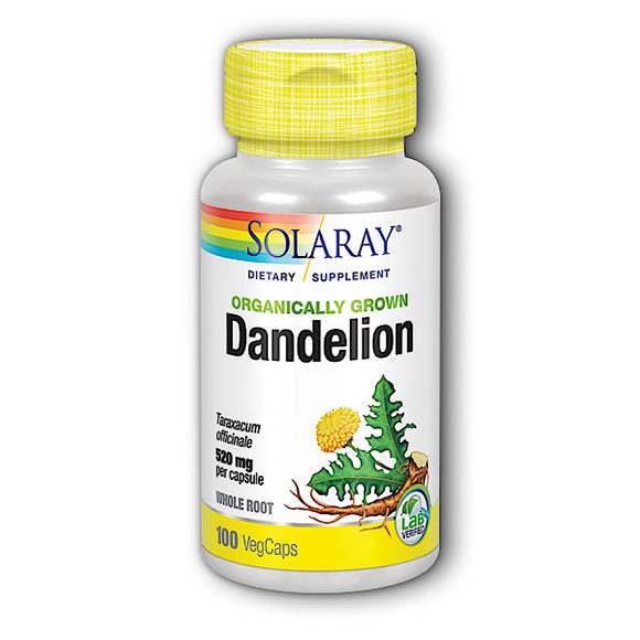 Solaray, Dandelion Root Organic 520 mg, 100 VegCaps - 076280192100 | Hilife Vitamins