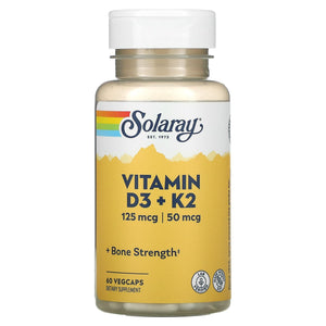 Solaray, Vitamin D3 + K2, 60 VegCaps - 076280385847 | Hilife Vitamins